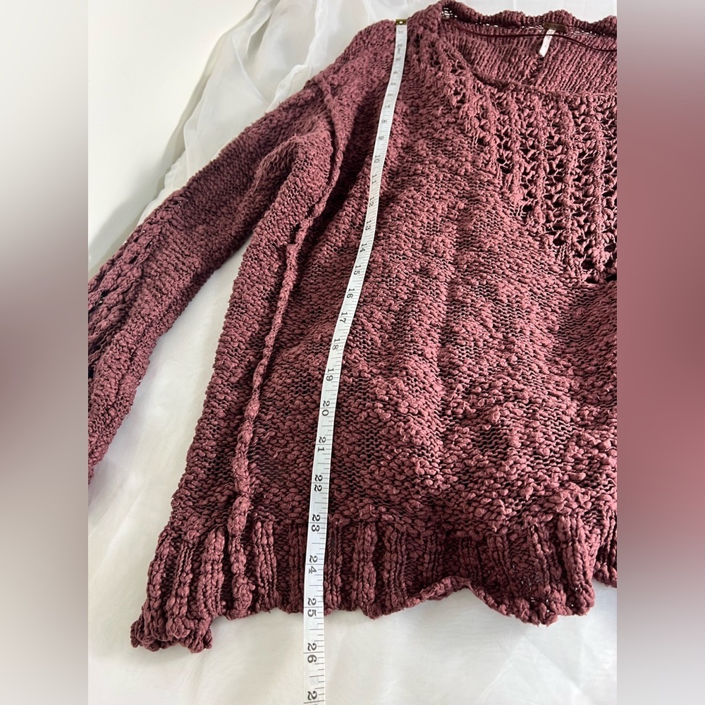 Free People Pretty Pointelle Open-Knit Vee Sweater in Rose Glow Size Small - Picture 8 of 11